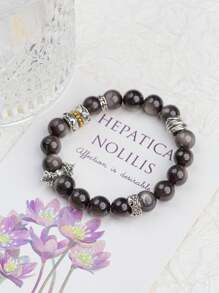 VE [VE] 1pc High Quality Natural Obsidian Bracelet, Decorated With Double-Lotus, Vajra, And Guardian Lion Elements. The Design Concept Originated From The Black Mythology Of Monkey King, Representing His Resilience, Wisdom, And Bravery, Bringing Strength And Belief To The Wearers. Suitable For Both Men And Women, Natural Gem Color Varies.
