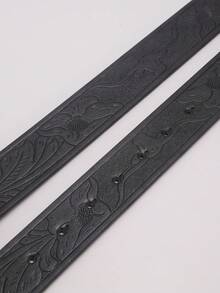 1 件时尚压花黑色皮革复古风格西部牛仔合金字母 S 扣 Y2K 朋克男士腰带年轻男孩适合派对、舞会、闪亮装饰、郊游、日常休闲外出穿着 - 黑色 - 查看 3