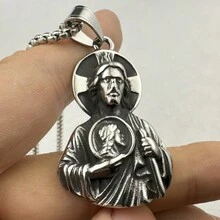 1 mặt dây chuyền thép không gỉ 316L, mặt dây chuyền St. Jude, phong cách cổ điển, thích hợp cho tiệc tùng, đeo hàng ngày, bền, quà tặng trang sức cho nam và nữ - Bạc - Xem 5