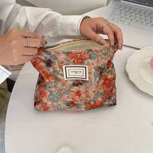 1 件化妆包复古橙花化妆包防水、口红包、女士化妆包、小包收纳化妆盒、女士旅行包、铅笔盒日常大容量化妆刷架旅行洗漱包收纳袋化妆包、铅笔袋 - 彩色 - 查看 3
