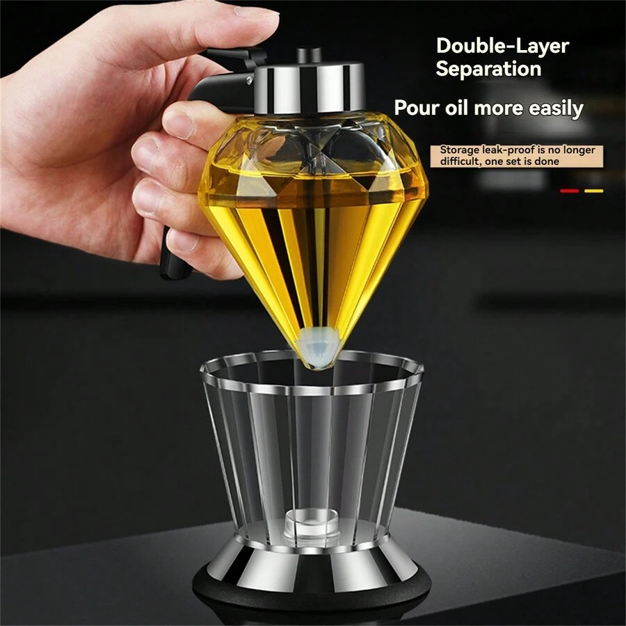 1 套水钻玻璃油瓶油壶油罐厨房家用酱油醋调味罐蜂蜜罐带底座防漏 - 彩色 - 查看 1