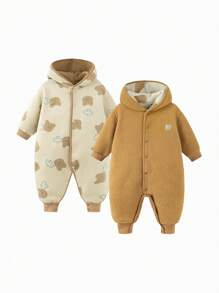 mini bala Boys' & Girls' Reversible Plush Jumpsuit Warm Winter Collection - Coffee Brown - View 4