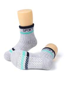 3 双儿童防滑运动袜；条纹学生防滑运动袜；简约百搭运动风格组合袜；拼布色块男童袜 - 彩色 - 查看 6