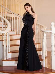 Teen Girl's Asymmetrical Neck Dress, Suitable For Birthday Party, Evening Banquet, Prom, Gala, Wedding Bridesmaid, MC, Important Occasion, Festival Celebration