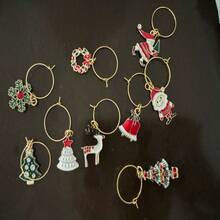 18pcs Random Romantic Christmas Deer Stemmed Glass Pendant Decorations, Christmas Holiday Wine Glass Charms, Christmas Party Cup Identifiers - Multicolor - View 9