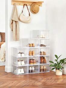 SONGMICS Scatole portascarpe, set di 6/12 organizzatori con porta, portaoggetti in plastica, impilabile, montaggio semplice, 27 x 34,5 x 19 cm, fino alla taglia 46, bianco - Set bianco da 12 - Visualizzare 1