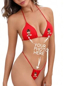 Custom Personalized European & American Style Lace-Up, Sexy Solid Color Funny Bikini Set, Women's Swimsuit