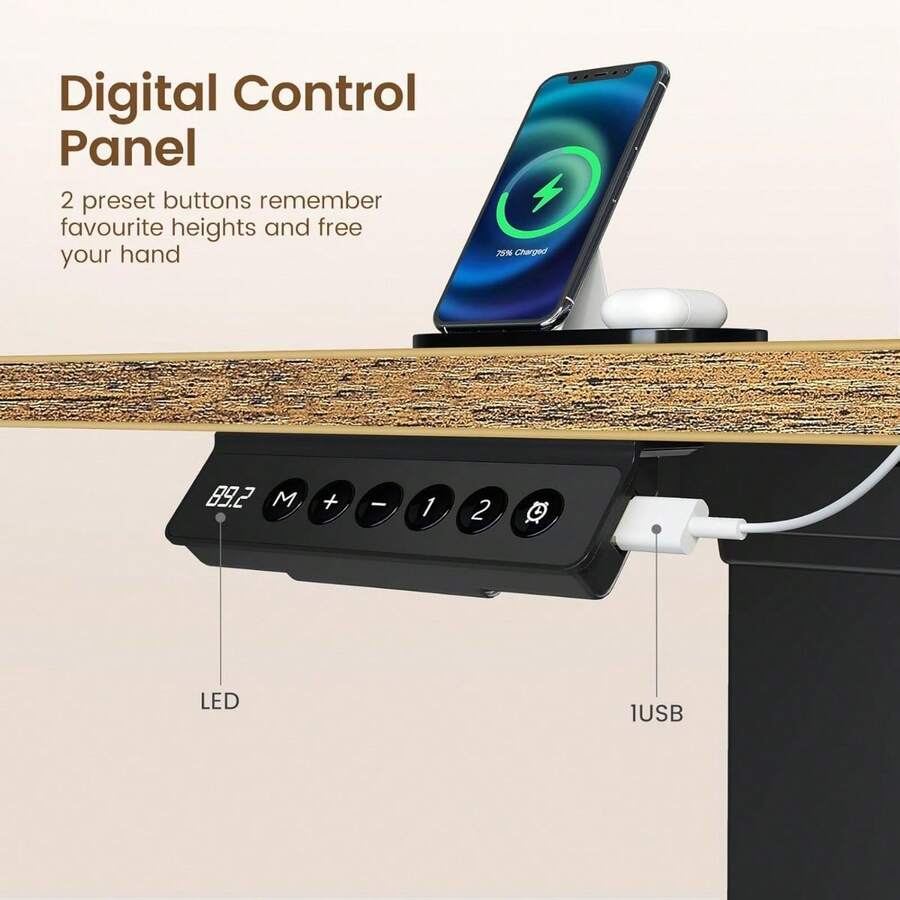 L Shaped Standing Desk With LED Light And Power Outlet, Dual Motor
