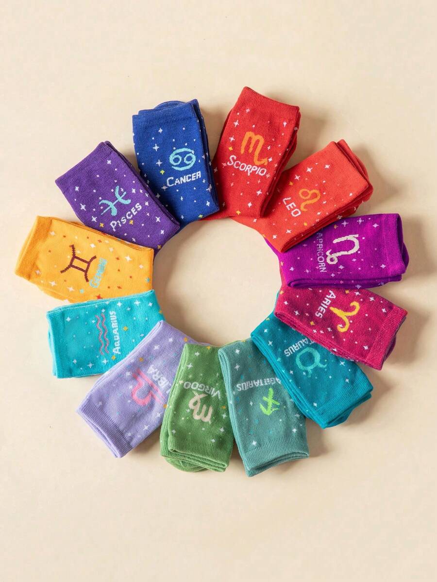 1 /3pairs Of Women's Zodiac Socks,Constellation Socks, Crew Socks,Fashion Socks,Sports Socks, Soft Women's Socks, Cute Socks, Girls' Socks,Slouchy Socks,Moisture Wicking, Stylish - Perfect For Gift-Giving, Parties, Everyday Wear