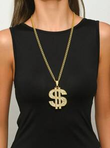 1pc Hip-Hop Retro Streetwear Photo Chain Dollar Sign Fully Rhinestone Pendant Necklace, Suitable For Men And Women Wearing Hip-Hop Style, Great Gift For Friends