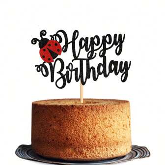 1 Stück kreative Marienkäfer-Pilz-Blumen Glücklicher Geburtstagskuchen Deko Kuchendekoration, Tierisches Thema Geburtstagskuchen Dekoration