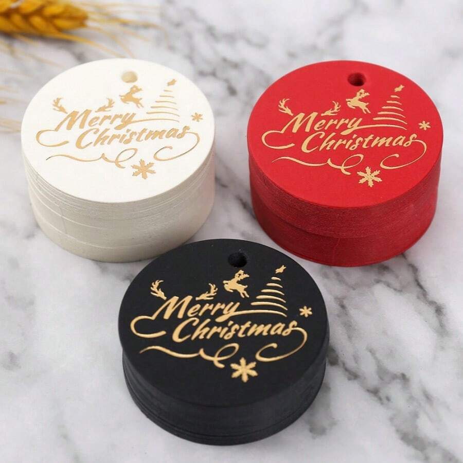Thẻ quà tặng bằng giấy bạc Giáng sinh, Thẻ tròn, Nhãn bao bì quà tặng mới - 100 miếng - Xem 1