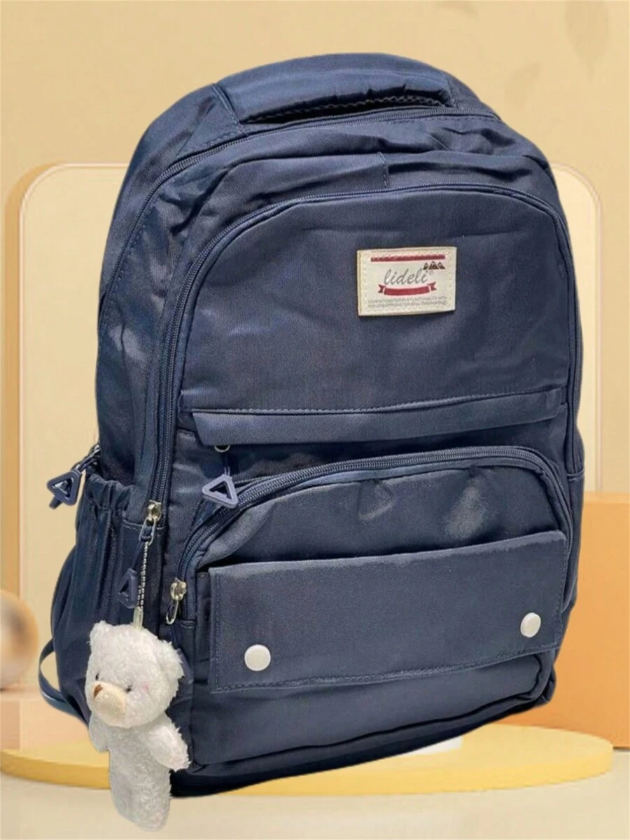 Women Waterproof Backpack Korean Style Casual School Work Travel Multifunctional With Buckle And Zipper - Xanh đậm - Xem 1
