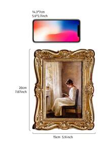 1 件欧式复洛克浮雕装饰相框，树脂材质复古金色家居装饰桌面相框，水平和垂直使用，适用于卧室、书房、办公室 - 彩色 - 查看 6