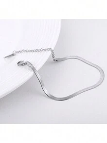 1pc Women Minimalist Fashion Stainless Steel Blade Chain Bracelet - Silver - View 5