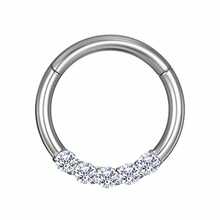 PIERCING RING TITANIUM PVD ARTICULATED SEGMENT 5 ZIRCONIA STONES 1.2X8 - 銀色 - 查看 1
