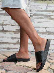 女士/男士夏季休闲拖鞋，系带人字拖，时尚，室内外穿着，个性化卡通沙滩凉鞋，舒适防滑平底拖鞋 - 黑色 - 查看 4