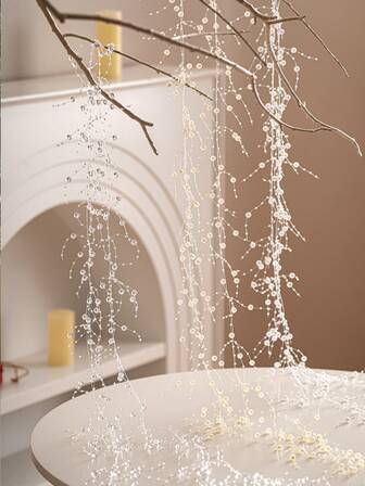 200cm/30m Christmas Tree Decorations, Round Pearl Wreath, For DIY Holiday Decor, Home, Party, Wedding, Handicrafts, Christmas, Elegant Shiny Pearl Ice & Snow Decor