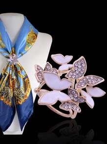 1pc Elegant Black & White Butterfly Print Chiffon Scarf/Shawl With Metal Crystal Trimmed 3 Ring Brooch For Fashion Accessories - Butterfly Three-ring Buckle - View 8