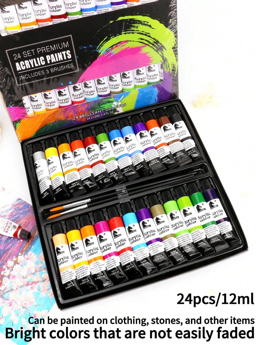 opeth 27pcs Acrylic Paint Kit, 24 Colors Aluminum Tube Acrylic Paints