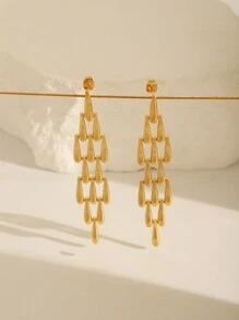 MESTILO 1 Pair Exaggerated 18K True Gold Stainless Steel Gold Water Drop Diamond Shaped Long Earrings, Suitable For Women For Everyday Wear