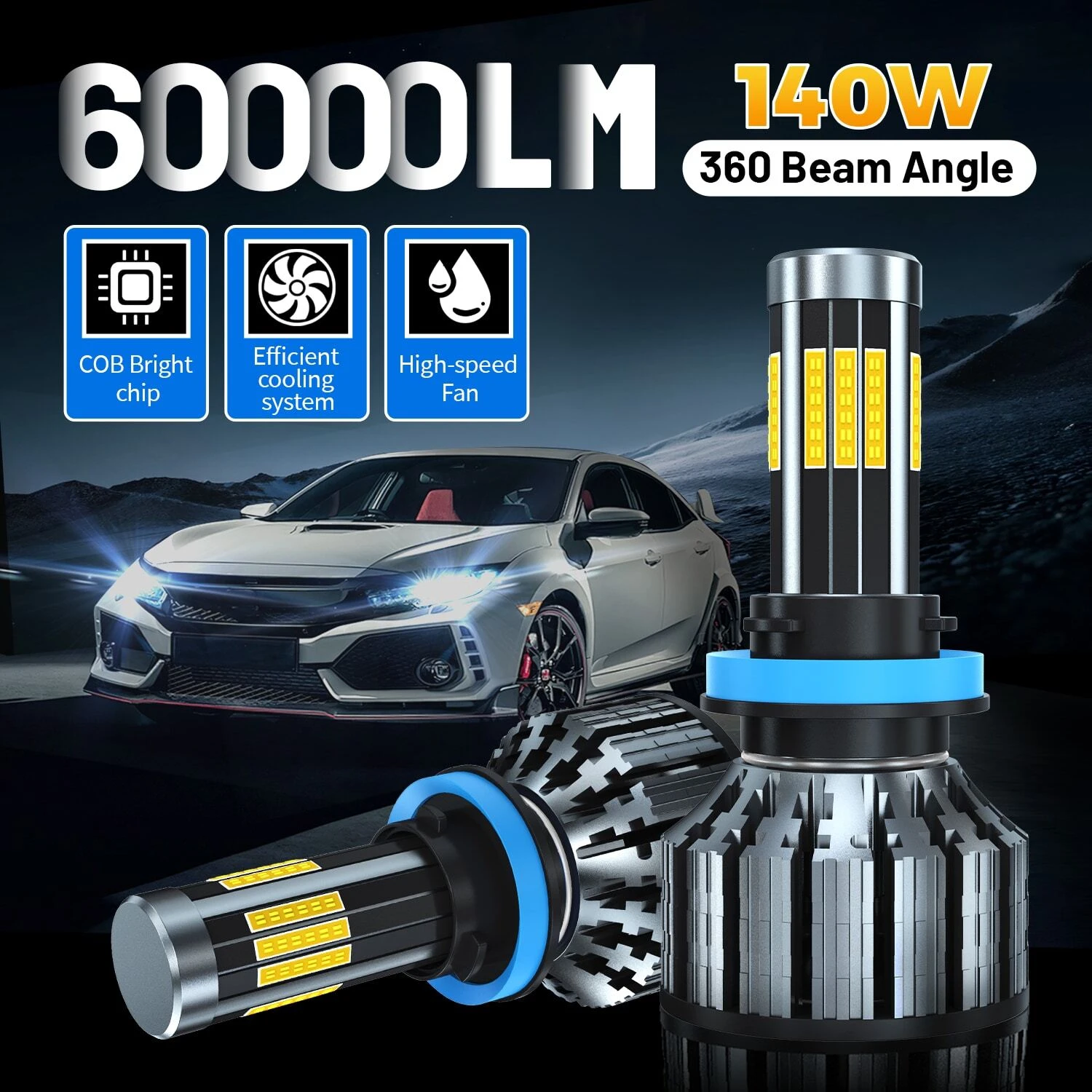 H11 LED Fog Light Bulbs - 2 Pack, 6500K White, Super Bright 32000LM, Plug & Play