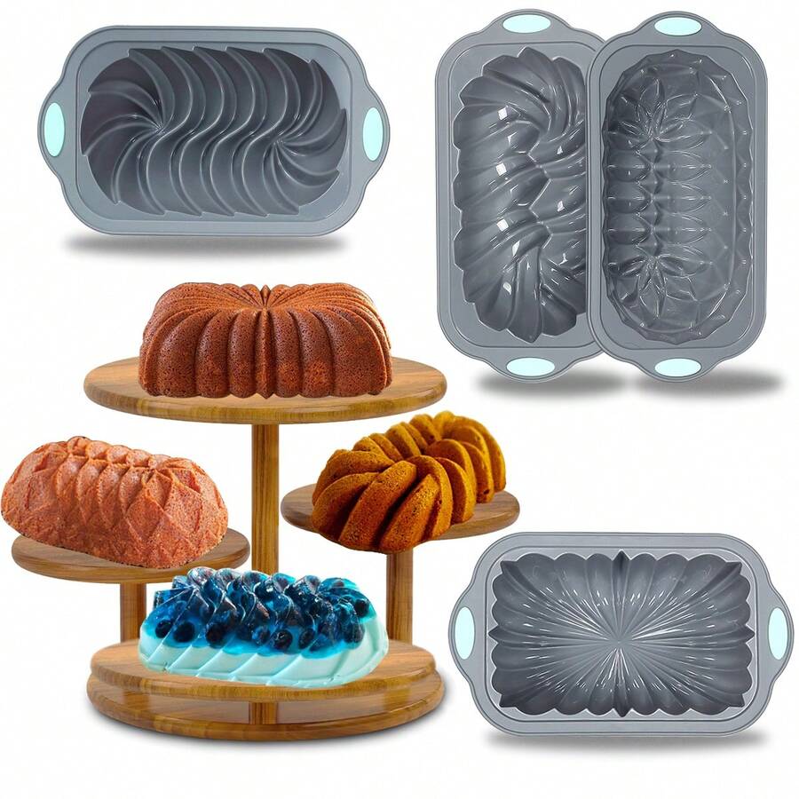 4 Piece Silicone Loaf Pan For Baking Bread, Non-Stick Kitchen Oven Bread Pan, Perfect For Banana Bread, Sandwich Bread, Pound Cake And Meatloaf, 6 Cups, Gray - 淺灰色 - 查看 1