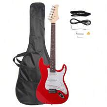 Fingerboard Electric Guitar Bag Shoulder Strap Pick Whammy Bar Cord Wrench Tool Red&White/Black&White/Orange&Black/Red&Black - 紅白 - 查看 1