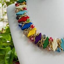 قطعة واحدة قلادة أنيقة للنساء مزينة بالبلورات والفيروز مع أقراط بلورية متدلية 2 قطعة