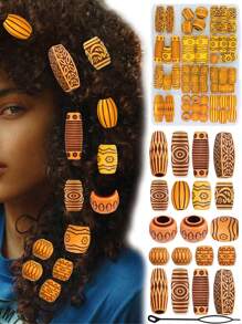 CECILLIA WIG 58pcs Wooden Beads, Suitable For Braids, Dreadlocks, Various Shapes, Unisex, Style 3 - Multicolor - View 7