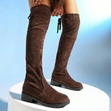 Damen Mode Kaffeebraune Absatz Stiefel, Neue Herbst/Winter Wildleder Overknee Stiefel, minimalistisches Design mit dicker Sohle und niedrigem Absatz, warmes Schuhwerk