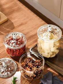 1 szt. Słoik z zamknięciem cukierkowym, słoik do przechowywania przekąsek, przezroczysty, słodki, suszony owoc i pojemnik na czekoladę, odpowiedni do przechowywania przypraw kuchennych, konserwowania ziaren kawy, biżuterii i akcesoriów