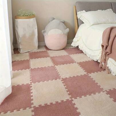 24 块双色毛绒拼图地毯，柔软隔音抗疲劳地垫，适用于卧室、客厅和游戏室，易于组装，耐用的多功能家居装饰