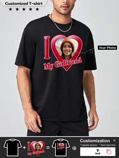 A Custom Couple T-Shirt, Upload Your Photo Making, Couple T-Shirt, Breathable Top, Sports, Running, Fitness Stylish, Hipster, Fashion, Contracted, Easy Costume, Modest Fashion, Minimal Chic, Casual Custom, Unique Treasurefinds, Guy Costumes, Capsule Wardrobe, Sporty Men Wear, Men Basic/Street Style Ideal Gifts For Him Boyfriend, Family, Friends, Children For Birthdays, For Vacation/Holiday