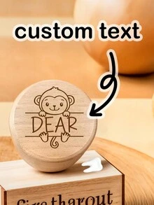 1 pieza Caja de recuerdos personalizada del primer diente del bebé, caja de dientes de bebé de madera, caja de anillos, estuche para pendientes, caja redonda, diseño personalizado con nombre y animal, regalo ideal, regalo del Día de la Madre, decoración personalizada, regalo para bebé, regalo para hombre, decoración personalizada única, regalo de cumpleaños, regalo de Navidad, vuelta al colegio, ideas de regalos de invierno para niño/niña, Día de San Valentín