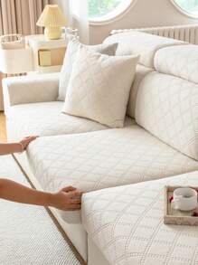 1 Stück elastischer Sofabezug, modern minimalistischer rutschfester komplett umhüllender Stoffpolster Sofaüberwurf, maschinenwaschbar, staub- und schmutzabweisend, verblassungsresistent, Wohndekoration, haustierfreundlicher Schutzbezug geeignet für 1/2/3/4-Sitzer L-förmiges Sofa in Schlafzimmer, Büro, Wohnzimmer - Weiss - Übersicht 6