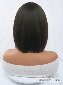 1 Mảnh Tóc Giả Tổng Hợp Chịu Nhiệt Thẳng Có Mái Màu Nâu Đậm 12 Inch Dệt Máy Hoàn Toàn Tự Nhiên Hàng Ngày Tóc Giả Thực Tế - màu nâu - Xem 4
