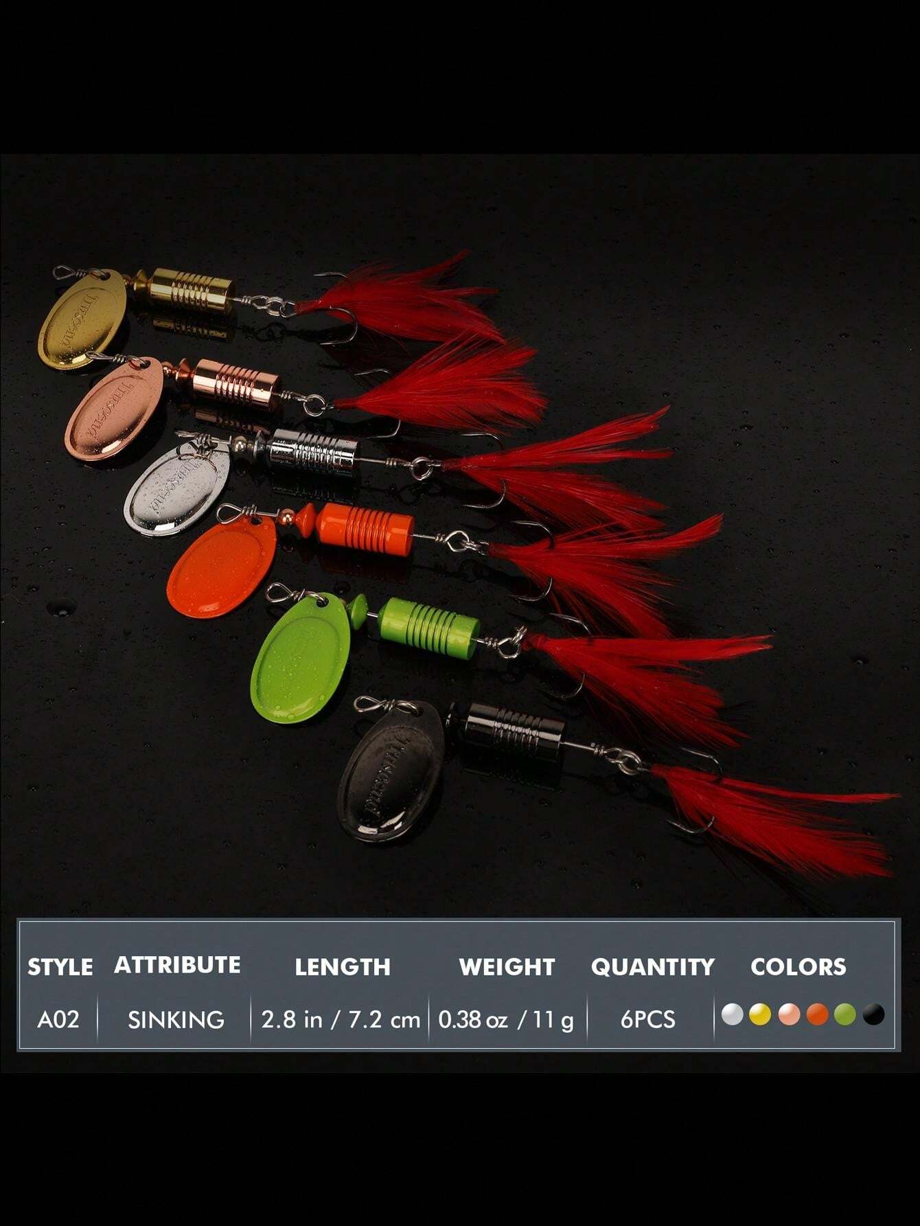 TRUSCEND Truscend 6pcs Premium Fishing Lures Straight Spinner Baits