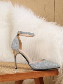 Giày cao gót mũi nhọn cho nữ, Giày cao gót nhọn, Thời trang mới về năm 2025, Màu bạc, Gợi cảm cho tiệc hè/hẹn hò, Ngọt ngào thanh lịch, Phù hợp với người nhỏ nhắn, Mũi kín, 4in/10cm, Cỡ nhỏ 33-42 - Bạc - Xem 5