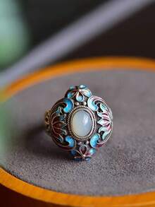 CVNANA 1 件装复古宫廷花丝蓝工艺镀铂金仿和田玉戒指女款珠宝礼物送长辈 - A - 查看 5