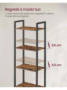 VASAGLE Libreria Scaffale a 6 Ripiani, Libreria Verticale con Anta, Struttura in Metallo, Ripiani Regolabili, 24 x 40 x 159,5 cm, Salotto Camera da Letto, Nero Ebano e Nero Inchiostro/Marrone Vintage e Nero Inchiostro - marrone 24 x 40 x 159,5 cm - Visualizzare 5