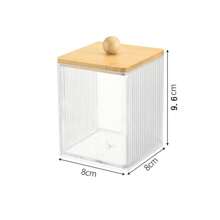 1pc Wave Pattern Square Storage Box, Tabletop Compartment Storage Box With Bamboo Lid, Dust-Proof, Transparent For Pads, Cleaning Swabs, Personal Items, Small Objects - Multicolor - View 14