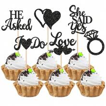 24 件他问她说是纸杯蛋糕装饰闪光戒指心形我愿意纸杯蛋糕食物精选适用于婚礼订婚新娘送礼会派对蛋糕装饰用品 - 彩色 - 查看 17