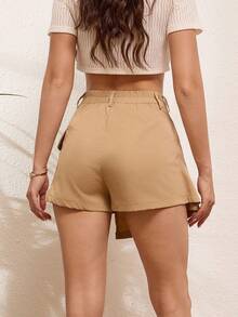 Gathered Skirt With Flap Pocket With Buckle On Side