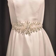 1 件女式银色金色水钻装饰手工腰带，缎带新娘礼服配饰，适合婚礼、宴会、派对 - 彩色 - 查看 11