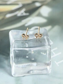 HOTNICE Hoa tai vàng cho nữ Hoa tai đinh tán vàng 14K Hoa tai nơ nhỏ đơn giản tối giản tinh tế cho bé gái Quà tặng trang sức cho cô ấy - Vàng - Xem 2