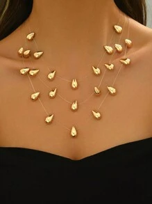 1pc Silver Fashion Metal Geometric Circle Multi-Layer Stackable Invisible Necklace Party & Holiday Jewelry