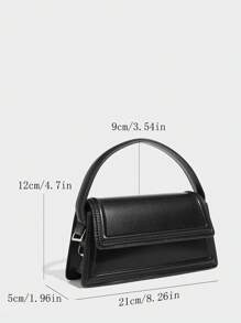 全新女式迷你方形单肩包，PU 材质翻盖磁扣防盗时尚斜挎包手提包黑色 - 黑色 - 查看 7