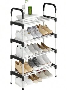 Zapatero metálico de varios niveles - Organizador que ahorra espacio para la entrada, porche, patio, dormitorio, salón - Duradero, fácil de montar, ajustable, diseño compacto para varios tipos de habitaciones, muebles de almacenamiento portátiles - Plateado - Ver 8