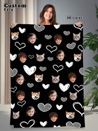 1pc Customized Flannel Face Blanket, Holiday Blanket, Gift Blanket, Soft & Fluffy Multipurpose Outdoor Beach Camping Living Room Sofa Pet Office Throw Blanket, Flannel Decorative Holiday Blanket Love, Cozy, Warm, Soft, Comfortable Custom, Unique Best Friend Face Blanket, Cozy Blanket, Family Face Gift, Personalized Christmas Gifts, Birthday Gifts, Mother's Day Gift